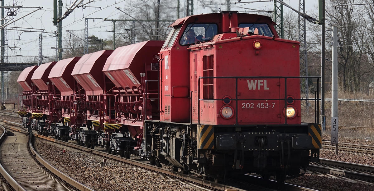 Roter WFL Güterzug mit Diesellok